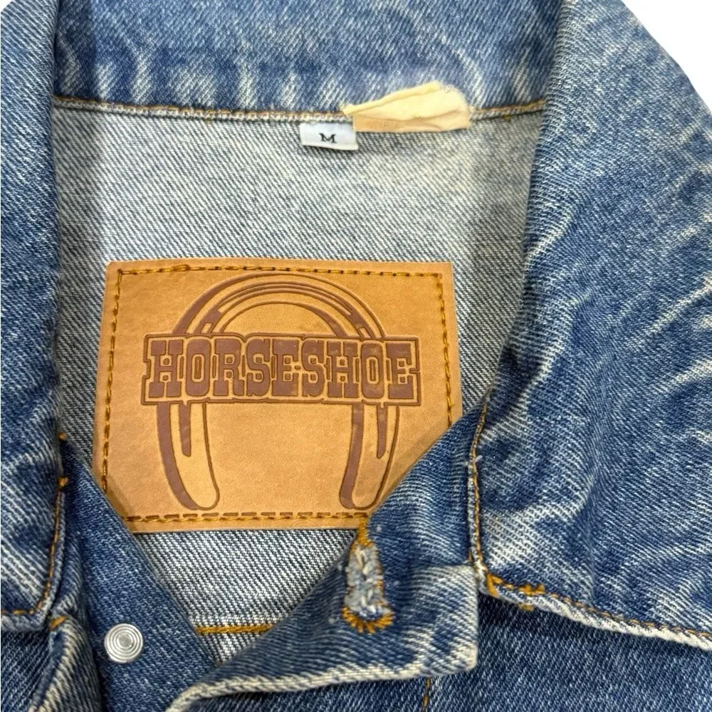 🧥🐎 Vintage Women’s Horseshoe Casino Hotel Embroidered Jean Jacket – Size M‎